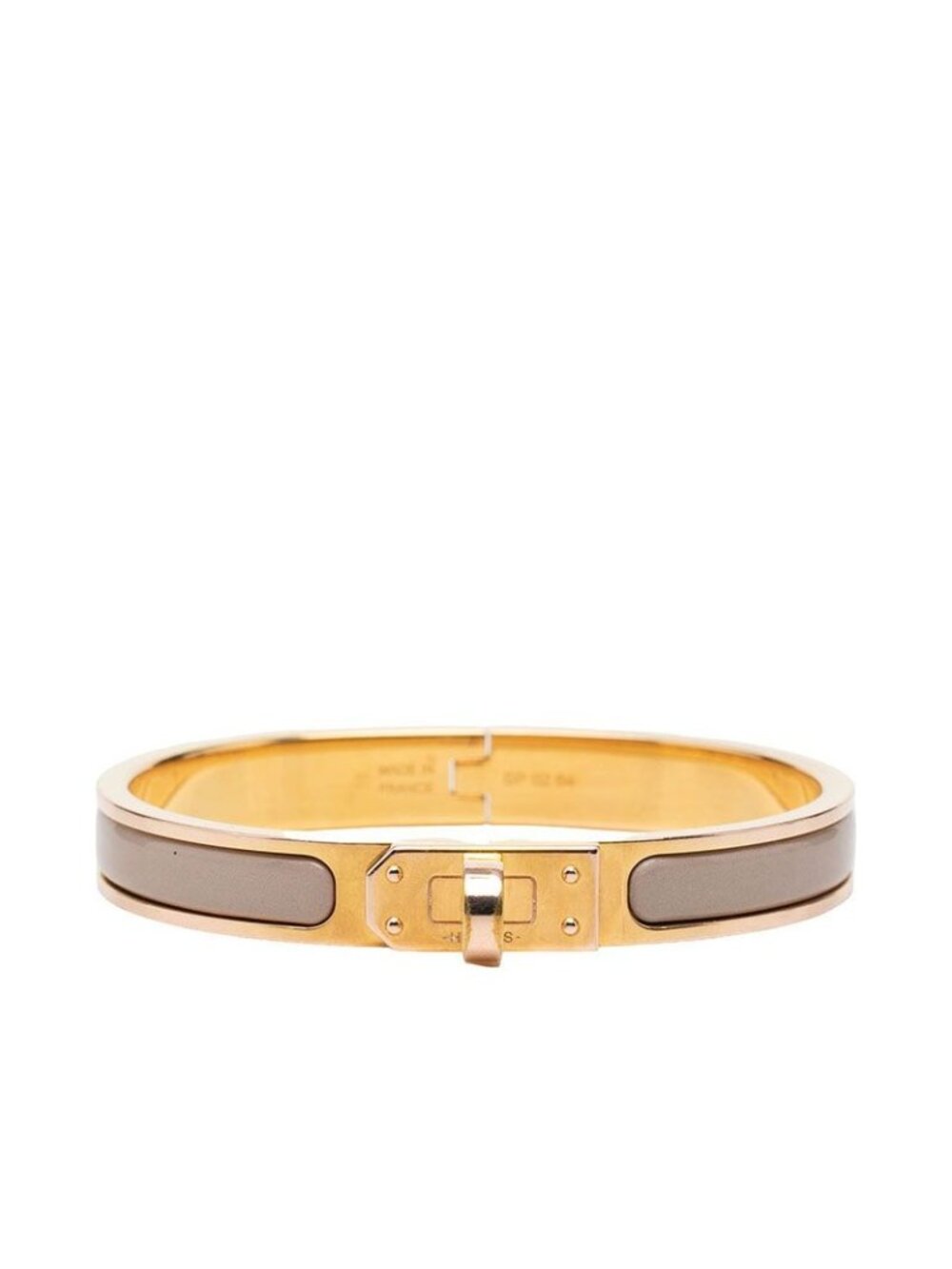 Hermes Mini Clic Kelly PM Enamel Bracelet Bangle Gold Beige Plated